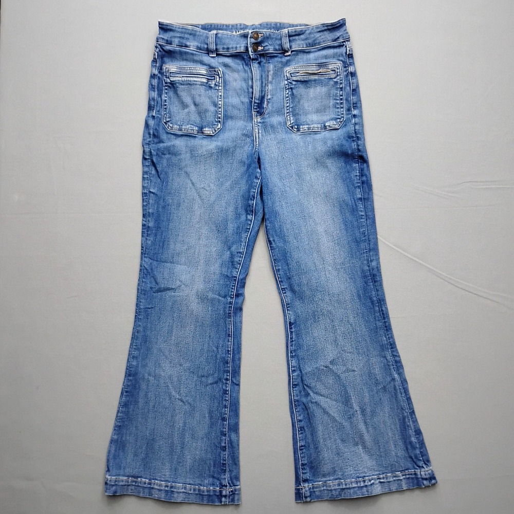 American Eagle Super Hi-Rise Flare Jeans Next Level Stretch Blue Size 16 Regular